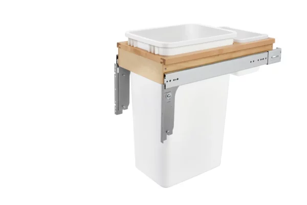 Rev-A-Shelf Wood Top Mount Single Pull-Out Waste Container Cabinet for 1.5in Face Frame 50qt Wood and White