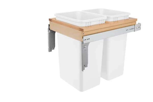 Rev-A-Shelf Wood Top Mount Double Pull-Out Waste Container Cabinet for 1.5in Face Frame 50qt Wood and White