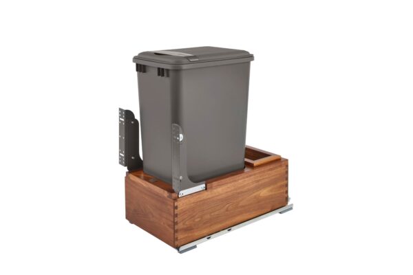 Walnut Bottom Mount Waste Pullout w/ Single Orion Gray 50 qt. Container and MOVENTO Soft-Close for 15" Full-Height Base