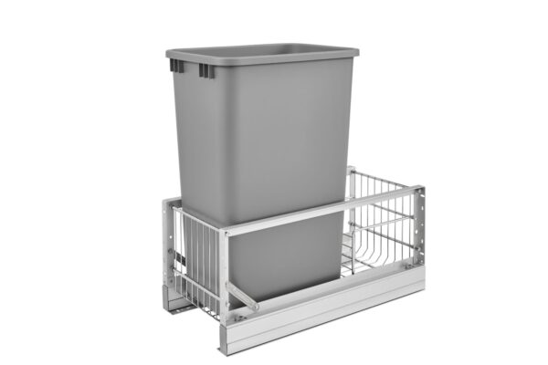 Single 50 qt. Pullout Brushed Aluminum and Silver Waste Container