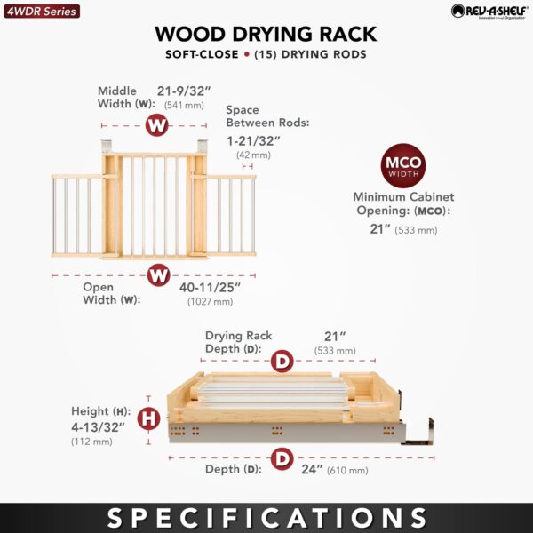 24” Wood Drying Rack Drawer w/ BLUM Soft-Close Slides - Image 2