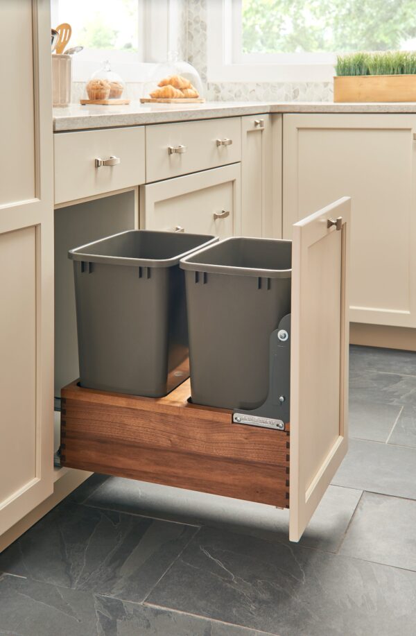 Walnut Bottom Mount Waste Pullout w/ Single Orion Gray 50 qt. Container and MOVENTO Soft-Close for 15" Full-Height Base - Image 3