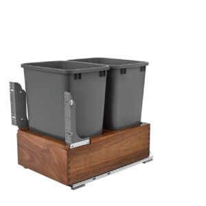 Walnut Bottom Mount Waste Pullout w/ Double Orion Gray 35 qt. Containers and MOVENTO Soft-Close for 18" Base