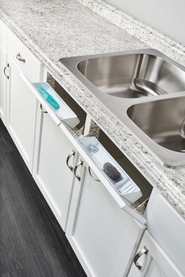 14 in. White Polymer Tip-Out Sink Front Trays and Hinges - Image 3